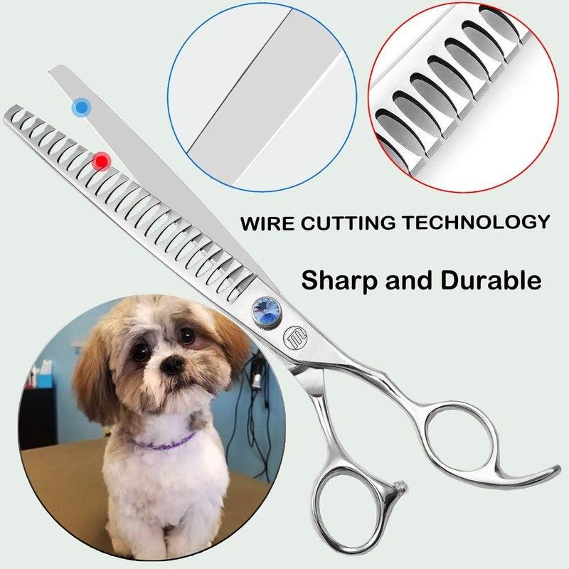Moontay Professional Dog Grooming Curved Straight Thinning/Blending/Chunking Scissors Kit JP-440C Stainless Steel Pet Cat Hair Cutting/Trimming Shears Silver (8" (23-Tooth)) - Image 5